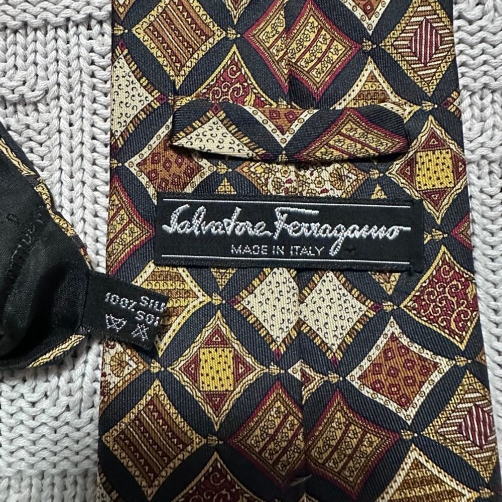 Vintage Ferragamo Patchwork Geometric Pattern Sil… - image 3